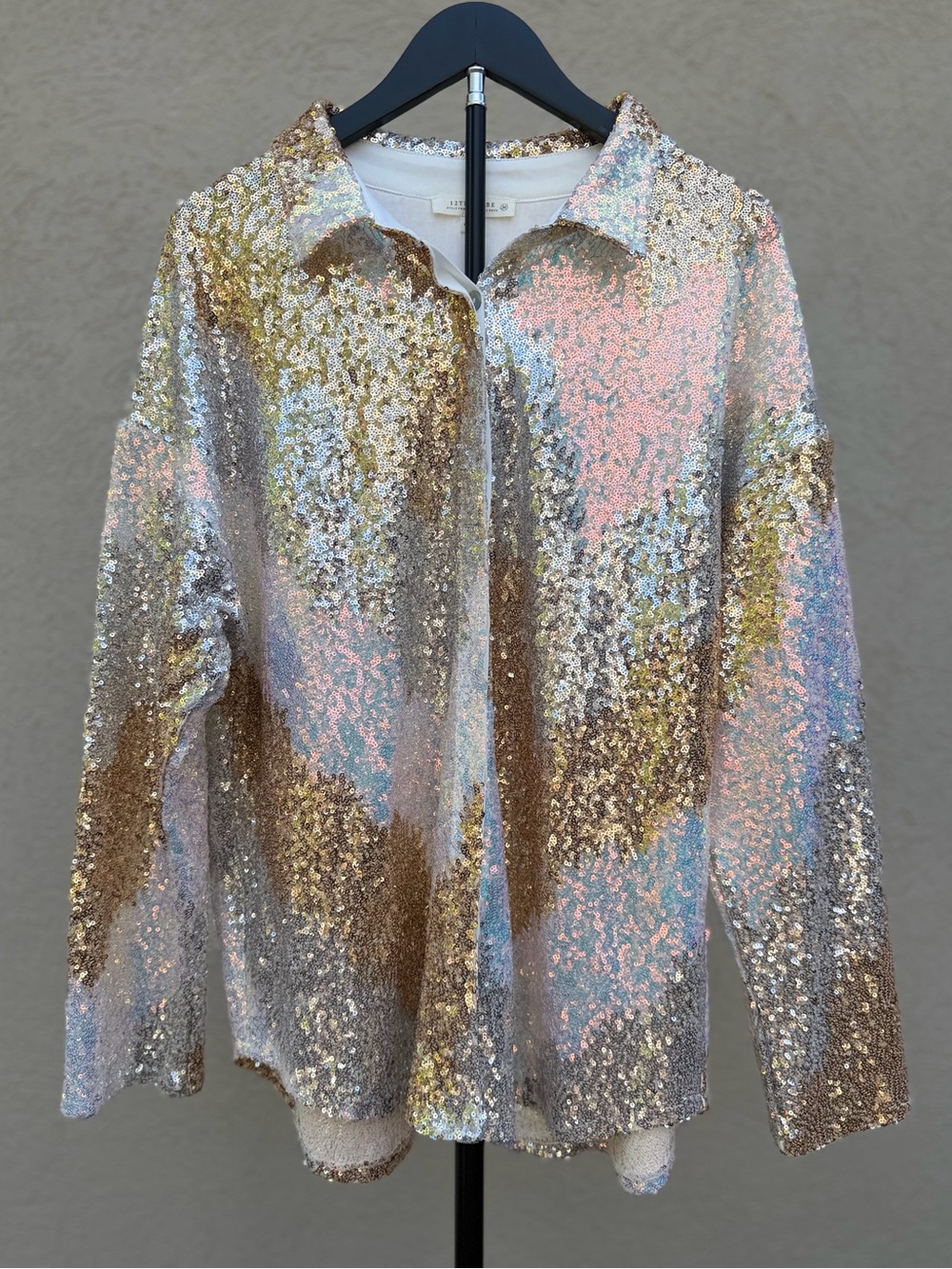 12th Tribe Genevieve Multi Sequin Button Up Shirt Blouse Size M